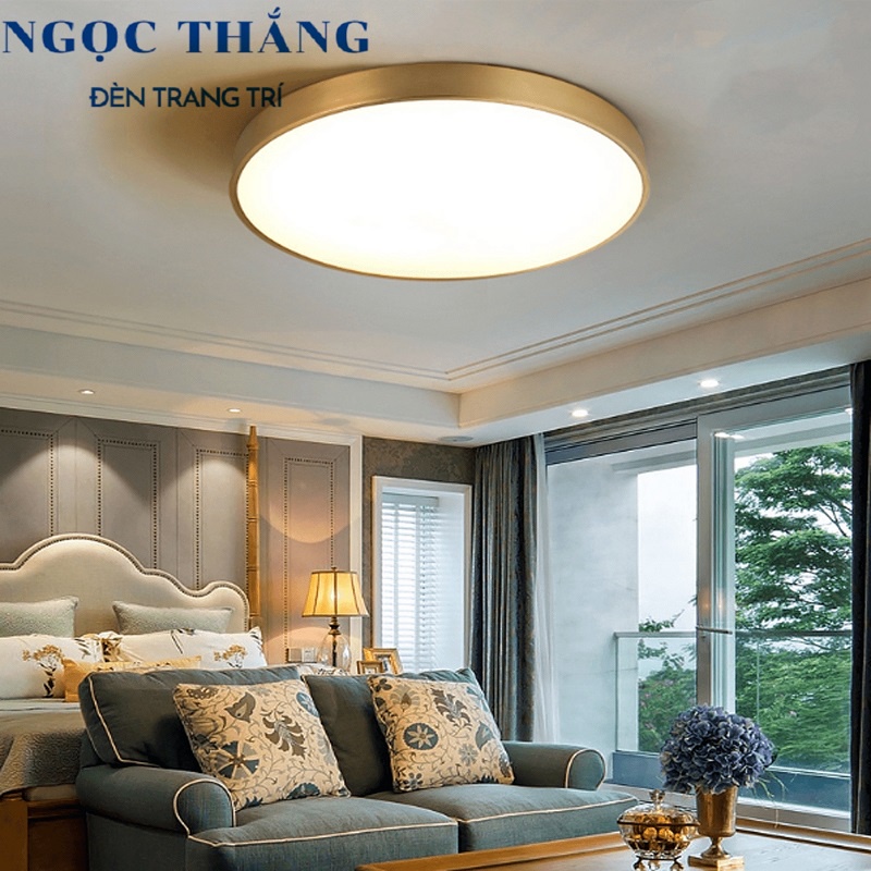 Đèn Mâm LED Ốp Trần Viền Vàng Đồng Trang Trí Phòng Ngủ Phòng Khách Led 3 Màu OD717 Ngọc Thắng