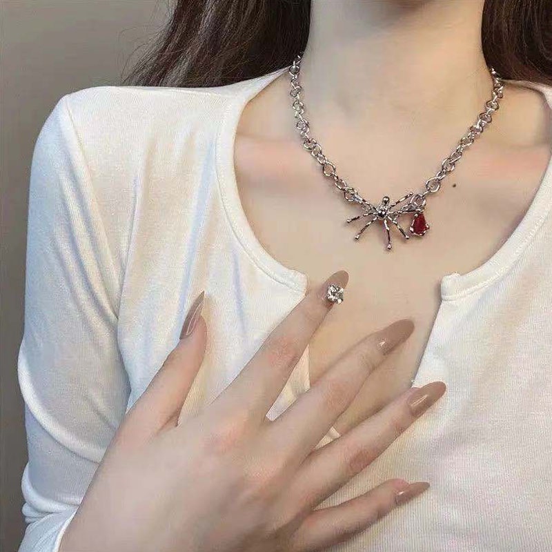 Vòng cổ choker hình nhện đính đá ruby thời trang cho nữ
