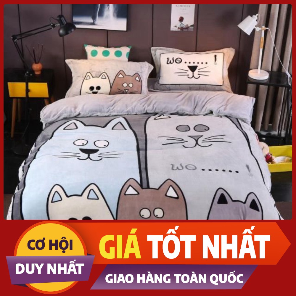 Bộ chăn ga gối nỉ nhung 3D (nhiều màu)