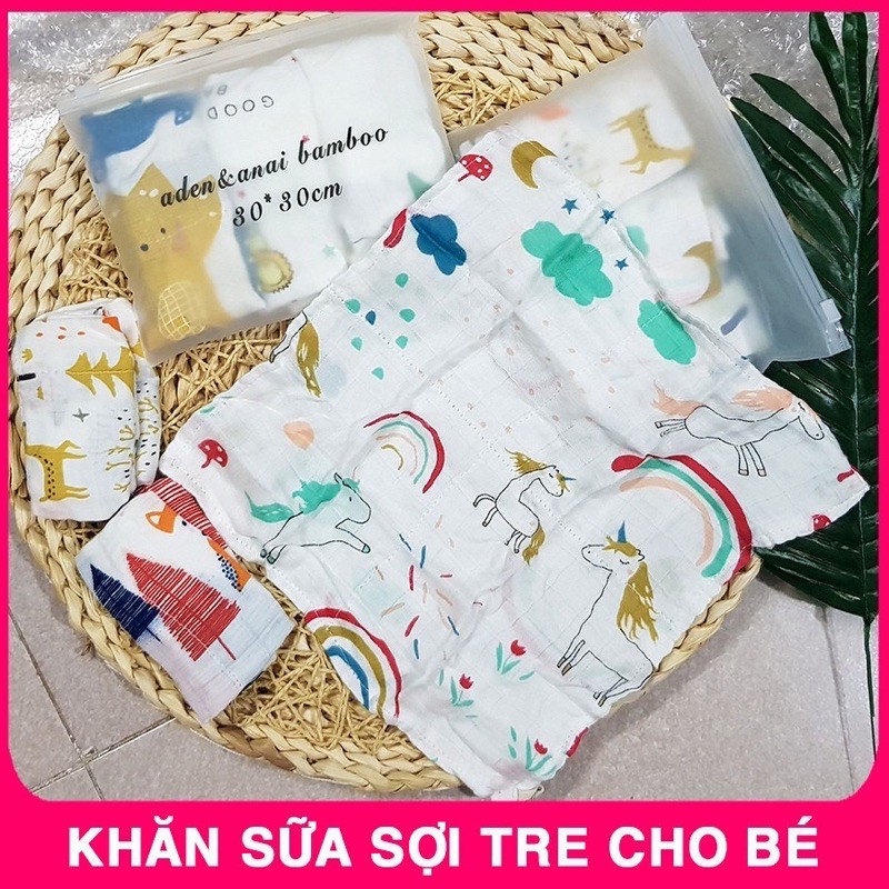 Set 3 khăn sữa sợi tre Aden kích thước 30x30cm 4 lớp mềm mịn cho bé