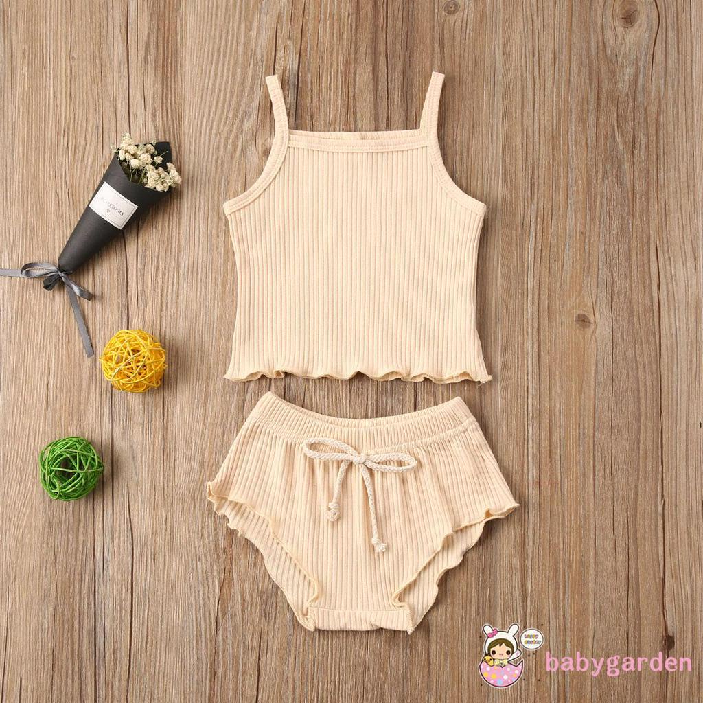 Set áo 2 dây + quần short kẻ sọc dành cho bé gái