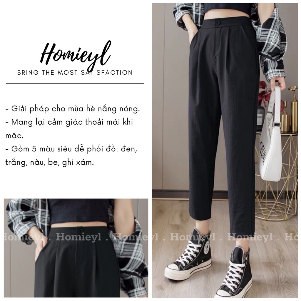 Quần đũi nữ cạp chun sau Homieyl cao cấp lưng cao, quần baggy nữ cạp cao màu đen đi học đi làm đi chơi