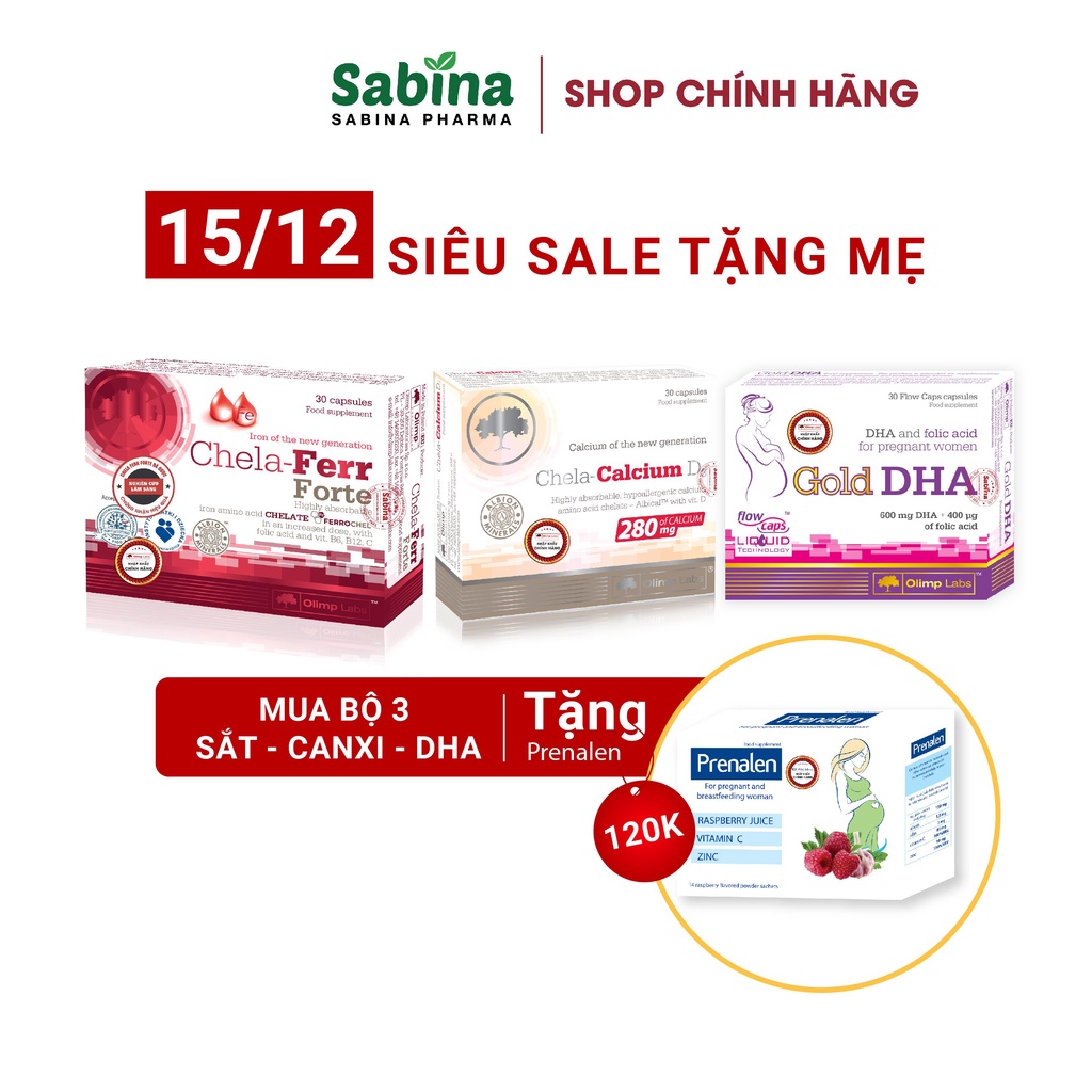 COMBO 3 hộp Sắt Chela-Ferr Forte 14,4g + Gold DHA 25,35g+ Canxi Chela-Calcium D3 36,6g (Olimp labs)