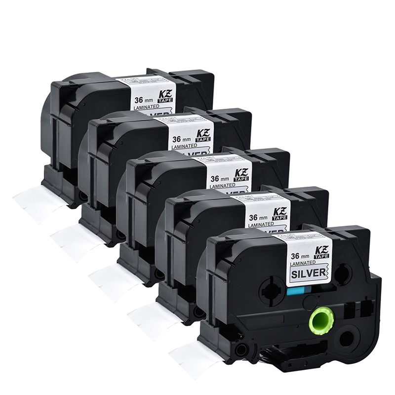 5 Gói 36mm Tương Thích Brother P-Touch TZe TZ Nhiều Lớp Nhãn Băng TZe 961 Đen Trên Bạc TZe-161 TZe26