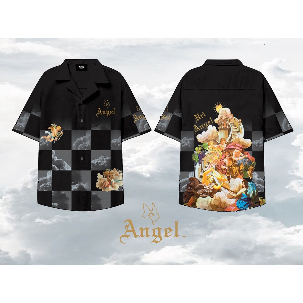 Áo sơ mi nam ngắn tay Họa tiết Form rộng, Caro đen -  CHÍNH HÃNG