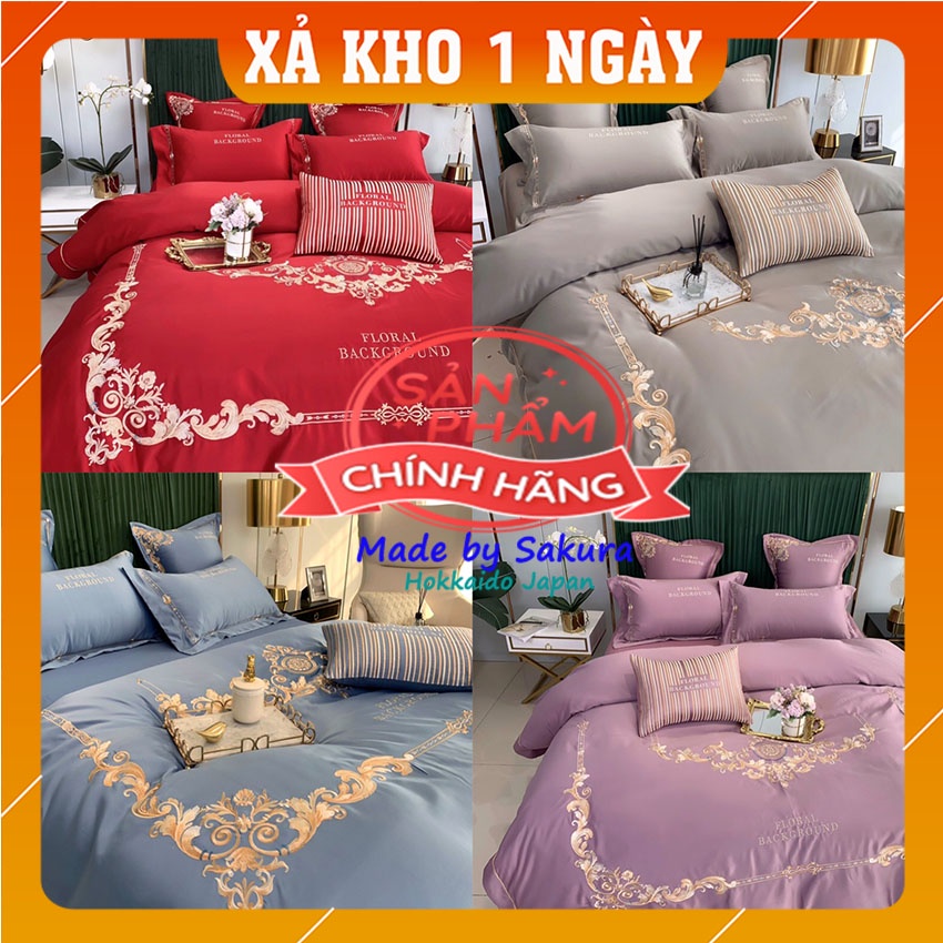 Bộ Chăn Ga Gối Đệm Lụa Thêu Hoàng Gia - Bộ Chăn Ga Cao Cấp Satin 40s Nhập Khẩu-Chăn Ga Cưới Lụa Cao Cấp