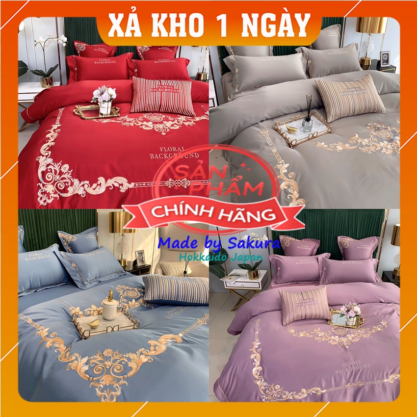 [HÀNG XUẤT KHẨU] Bộ Chăn Ga Gối Đệm Lụa Thêu Hoàng Gia - Bộ Chăn Ga Cao Cấp Satin 40s Nhập Khẩu-Chăn Ga Cưới Lụa Cao Cấp