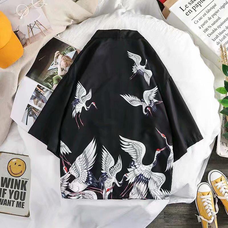 Áo Khoác Kimono Tay 3 / 4 Họa Tiết Chim Hạc Thời Trang