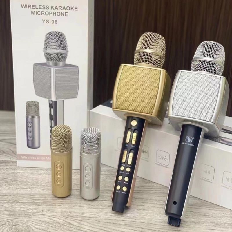 Mic karaoke bluetooth, micro karaoke không dây YS 98 cao cấp âm thanh trong âm bass trầm ấm tích hợp song ca