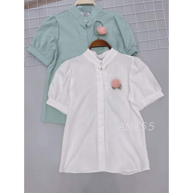 Áo Sơ mi nữ cổ trụ đính hoa ngực thời trang ♥️hot trend 2021 | BigBuy360 - bigbuy360.vn