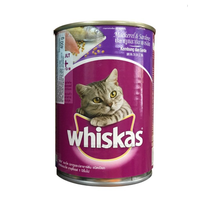 Pate cho mèo Whiskas - lon 400g, thức ăn dinh dưỡng giúp lông bóng mượt, ngăn ngừa rụng lông