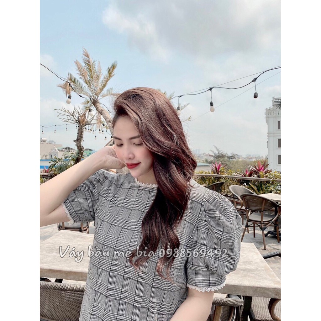 Váy bầu bigsize - Đầm bầu thiết kế GuMe màu kẻ đen to dáng suông tay bo chất vải thô cotton size 40-100kg  MB227
