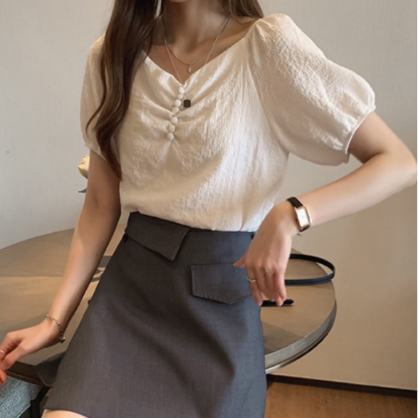 B&amp;G Áo Sơ Mi Tay Ngắn Dáng Rộng Chất Liệu chiffon Màu Trắng Thời Trang Quyến Rũ Cho Nữ Áo phông Nữ JL-TX-155