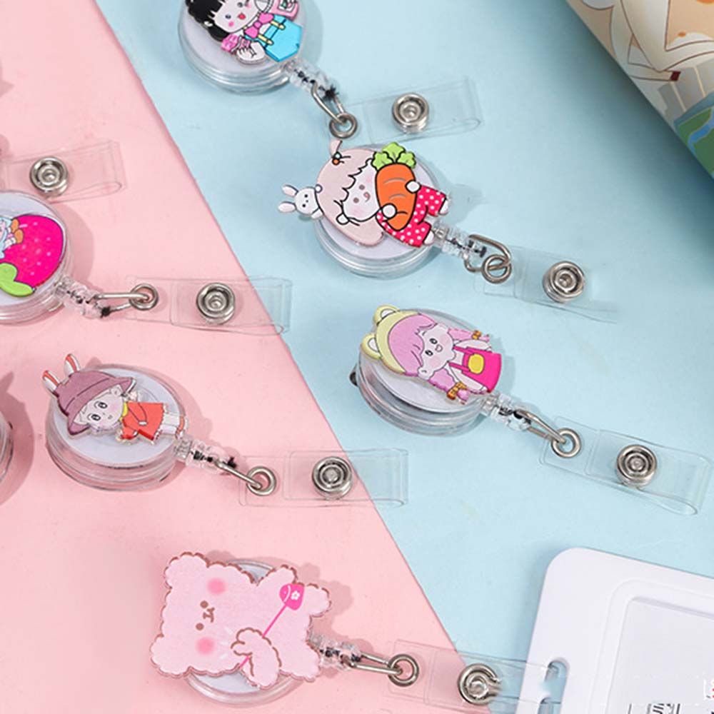 Khóa cài giữ thẻ ID/ thẻ xe buýt họa tiết hoạt hình dễ thương có thể thu gọn tiện dụng cho học sinh