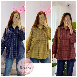 [Ảnh thật] Sơ mi oversize caro tay bo 3 màu ulzzang