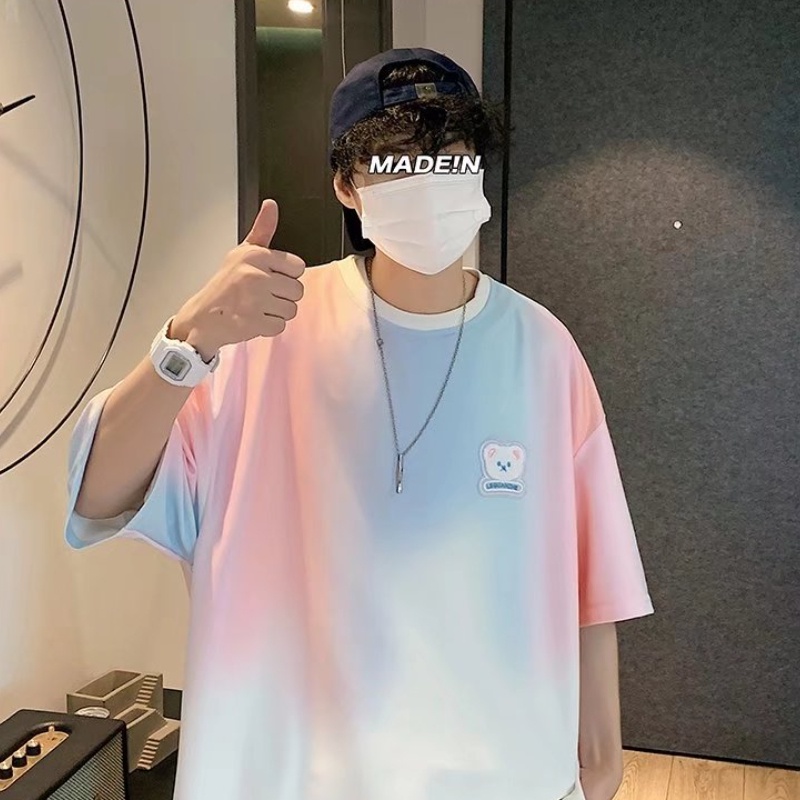 Áo Thun Nam Ngắn Tay Cổ Tròn Màu Gradient Thời Trang