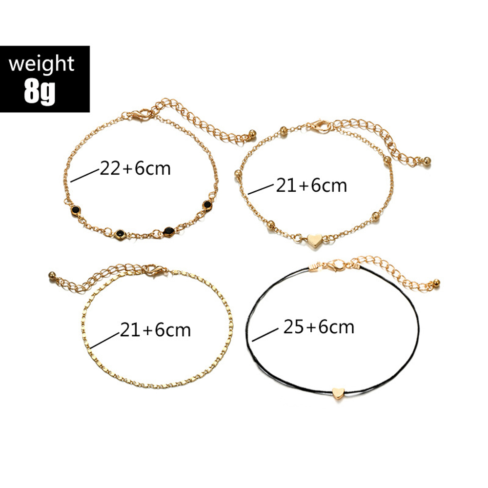 Set 4 Vòng Đeo Cổ Chân Nhiều Lớp Màu Đen / Vàng Phong Cách Boho Thời Trang Mùa Hè Cho Nữ