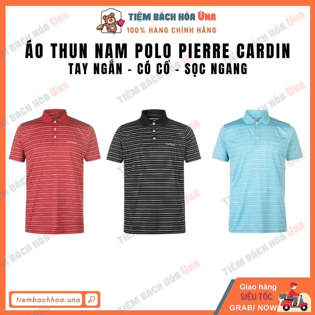 Áo thun nam polo Pierre Cardin kẻ sọc ngang trắng phong cách vải mịn mát nhẹ