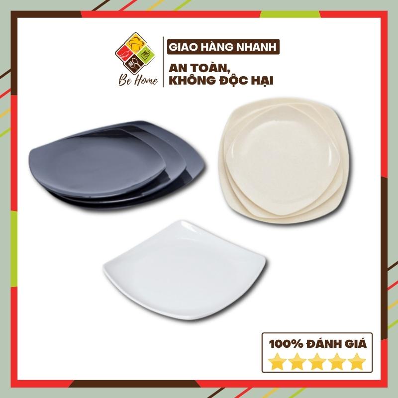 Đĩa vuông melamine BEHOMEMALL Đĩa Nhựa Phíp Cao Cấp Melamine 3 Màu Chịu nhiệt độ cao Đĩa ăn cao cấp Hàn Quốc