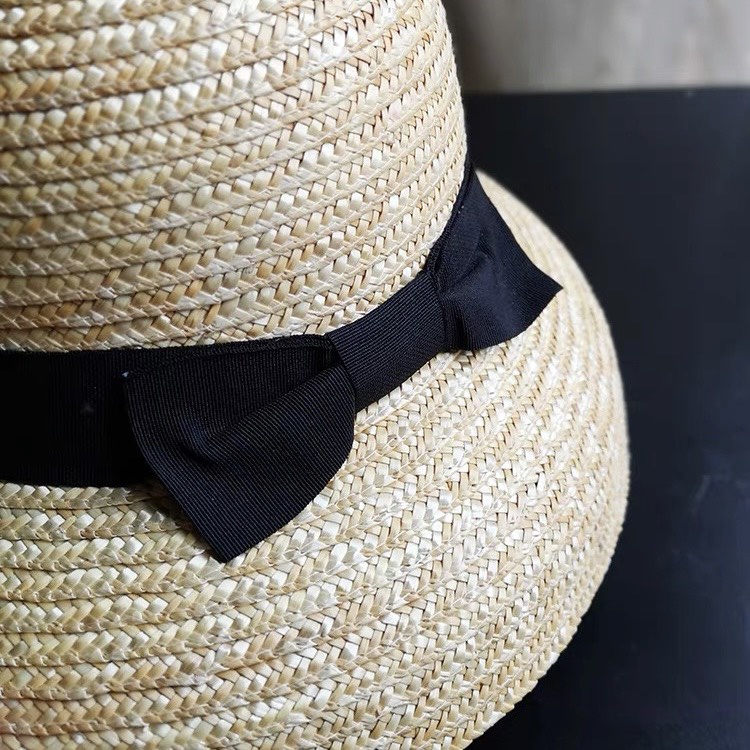 Mũ cói sợi lúa mì phom cứng, nón chuông nơ dễ thương