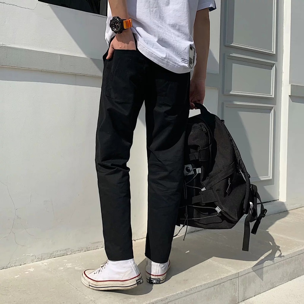 Quần Baggy Kaki Nam Nữ Kiểu Dáng Basic Dễ Phối Đồ Cạp Chun Ống Rộng Phong Cách Hàn Quốc