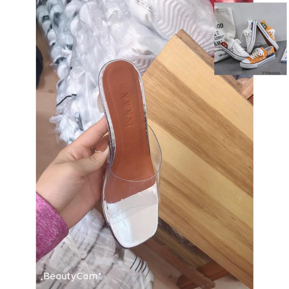 [Freeship]- Sandal Guốc Cao Gót Quai Trong Mềm Cao 7 Phân (Fullbox) -Kho Giay Phuong Linh