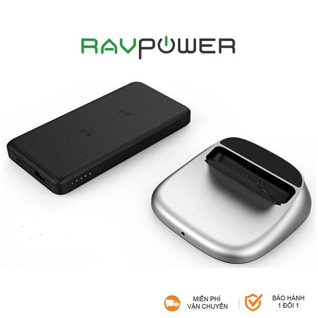 Đế sạc Không dây chuẩn Qi kiêm Pin sạc dự phòng RAVPOWER RP-PB106 5000mAh 3-IN-1