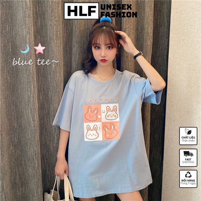 Áo thun tay lỡ form rộng Cute Rabbit cực xinh, áo phông form rộng HLFashion