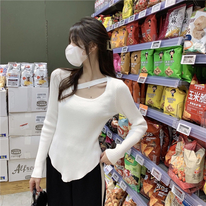 Áo Dệt Kim Dài Tay 1759102Áo Sweater Mỏng Vừa Vặn Lộ Xương Quai Xanh