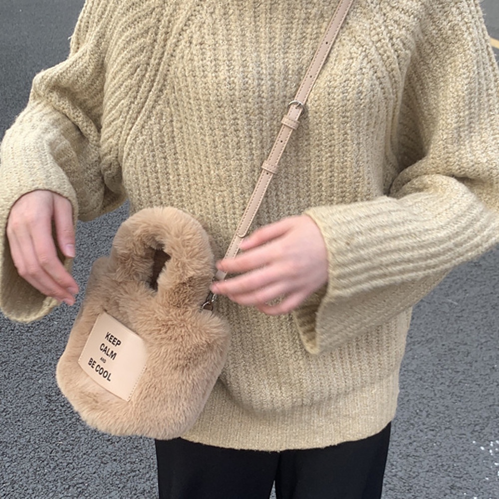 Túi Xách bucket Đeo Vai Phủ Bông Giữ Bình Tĩnh Thời Trang Cao Cấp