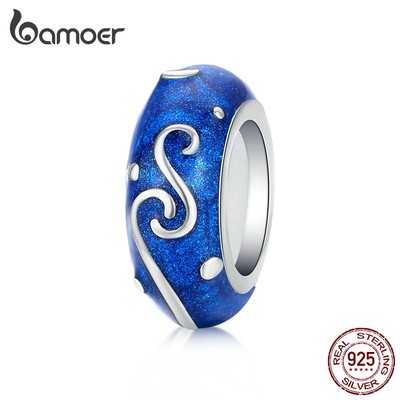 Mặt Phụ Kiện Bamoer SCC1388 Bằng Bạc 925 Màu Xanh Lam Họa Tiết Trời Đêm Trang Trí Vòng Tay Độc Đáo