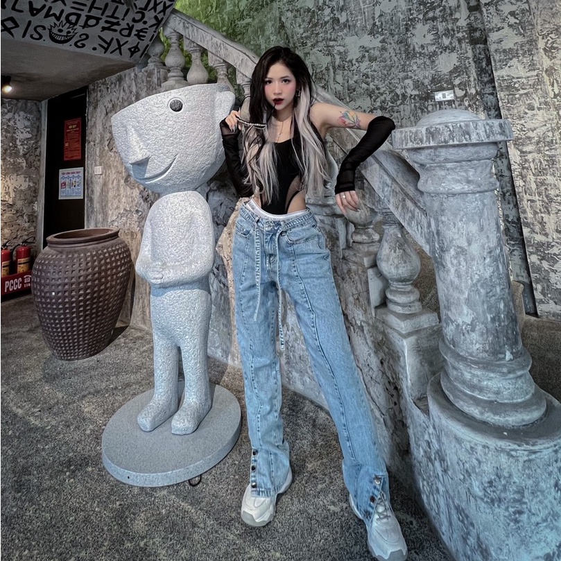 Quần jeans The Bad God Tripple Buttons ống suông