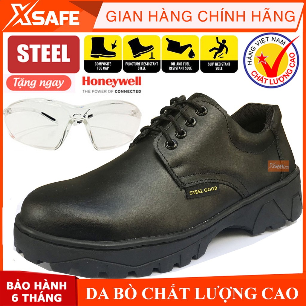 [TẶNG KÍNH HONEYWELL] Giày bảo hộ lao động Steel Good da bò thật (Đen) Giày bảo hộ chống đinh chống va đập kháng dầu