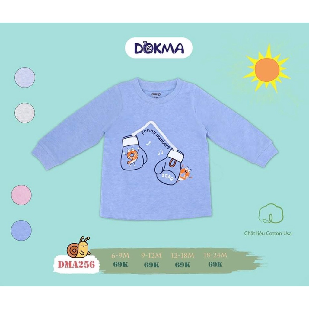 Áo thun dài tay thu đông vải cotton cho bé trai bé gái Dokma sale size 6M-24M DA256 Lamiha