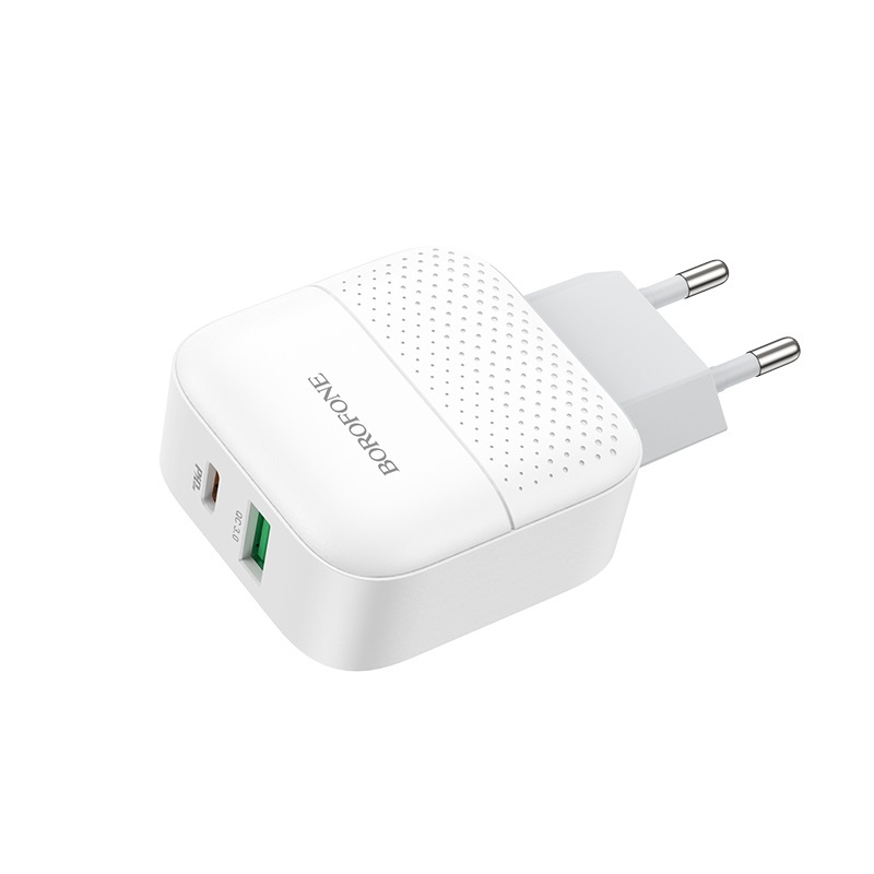 Cốc sạc nhanh / Củ sạc nhanh BOROFONE BA46A Premium, 2 cổng USB/Type-C hỗ trợ QC3.0 và PD18W, dòng điện 3A - CHÍNH HÃNG