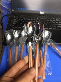 combo 5 thìa inox sin cán gỗ