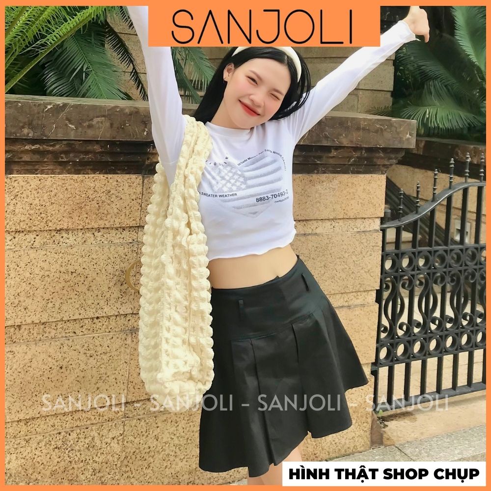 Chân Váy Chữ A SANJOLI Chân Váy Xếp Ly Tennis Ngắn Chất Kaki Lưng Cao Dáng Xòe Vintage Phong Cách Ulzzang Cá Tính CV009