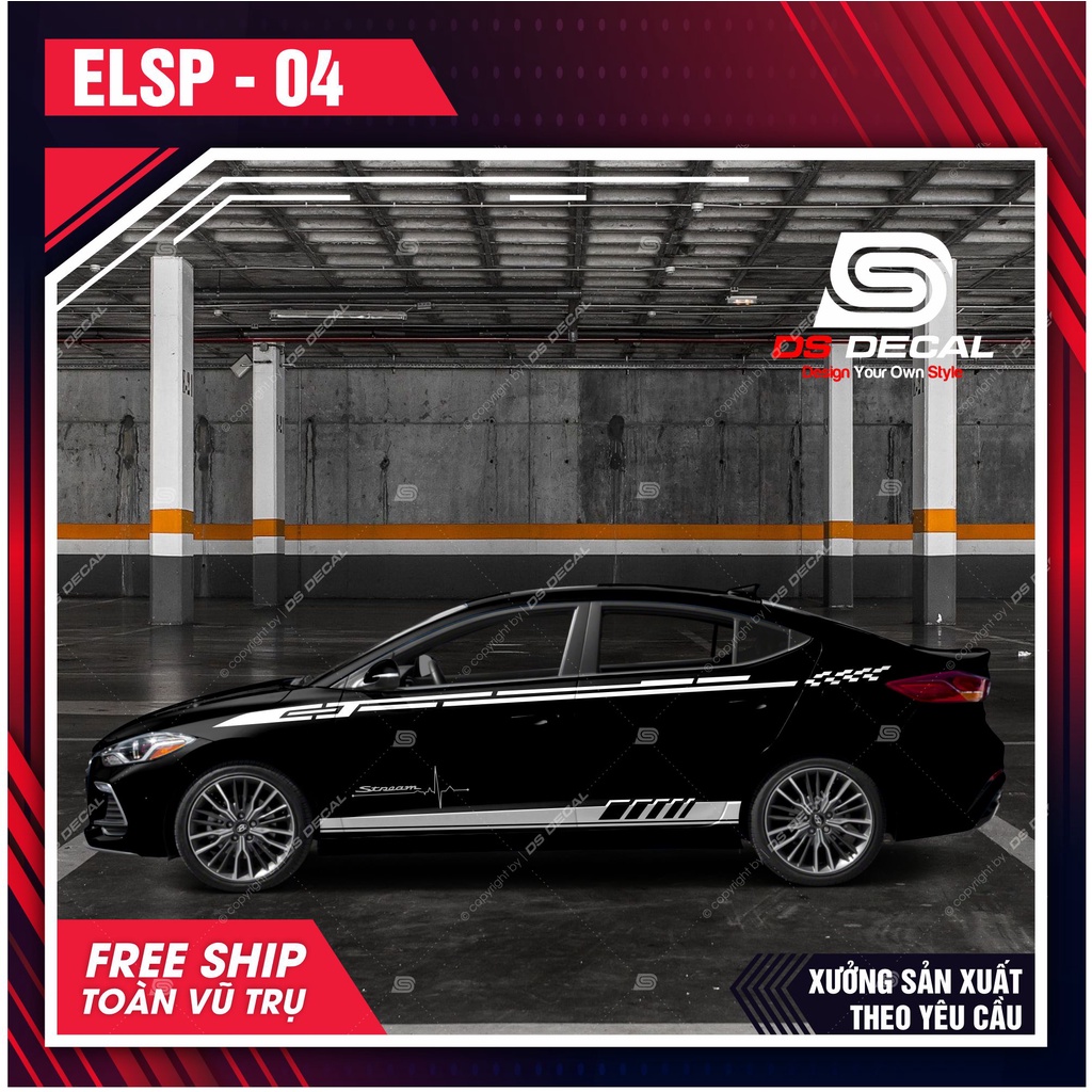 Tem dán xe ô tô Huyndai Elantra - 04, Sticker trang trí xe ô tô, decal dán ô tô PVC chống nước - DSDECAL
