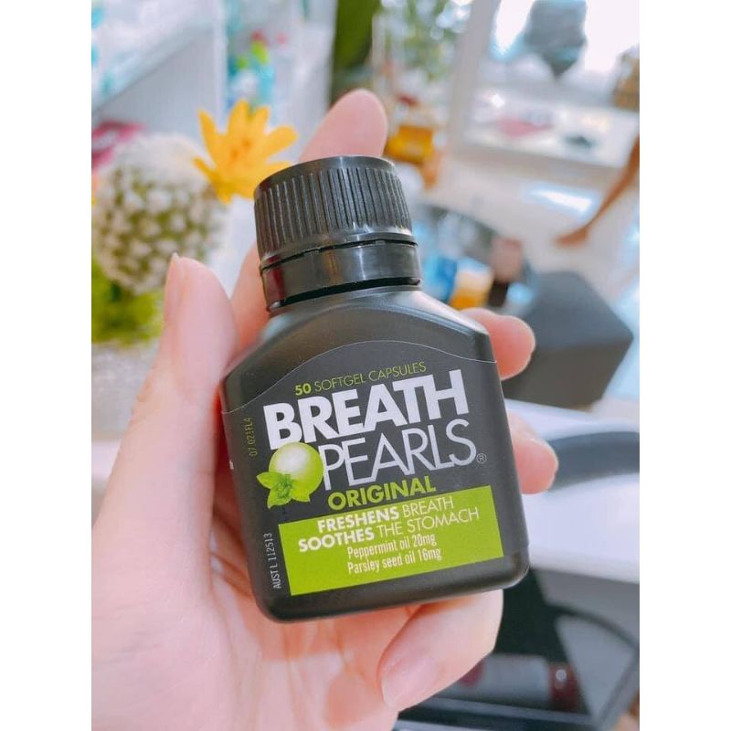 0Viên thơm miệng thảo dược Breath pearls (50v - Chính hãng Úc) giảm mùi miệng cho người lớn, phụ nữ và bé trên 6 tuổi