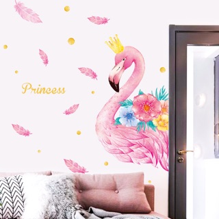 Decal dán tường hồng hạc lông rơi MS-58 [Sticker dán tường]