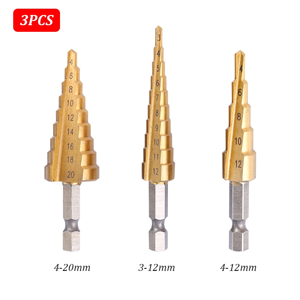 Bộ Mũi Khoan Điện Lục Giác Mạ Titan 3-12 / 4-12 / 4-20mm