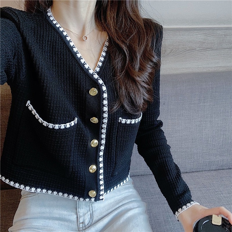 Áo khoác cardigan ZHELIHANGFEI dệt kim tay dài cổ chữ V thời trang dành cho nữ