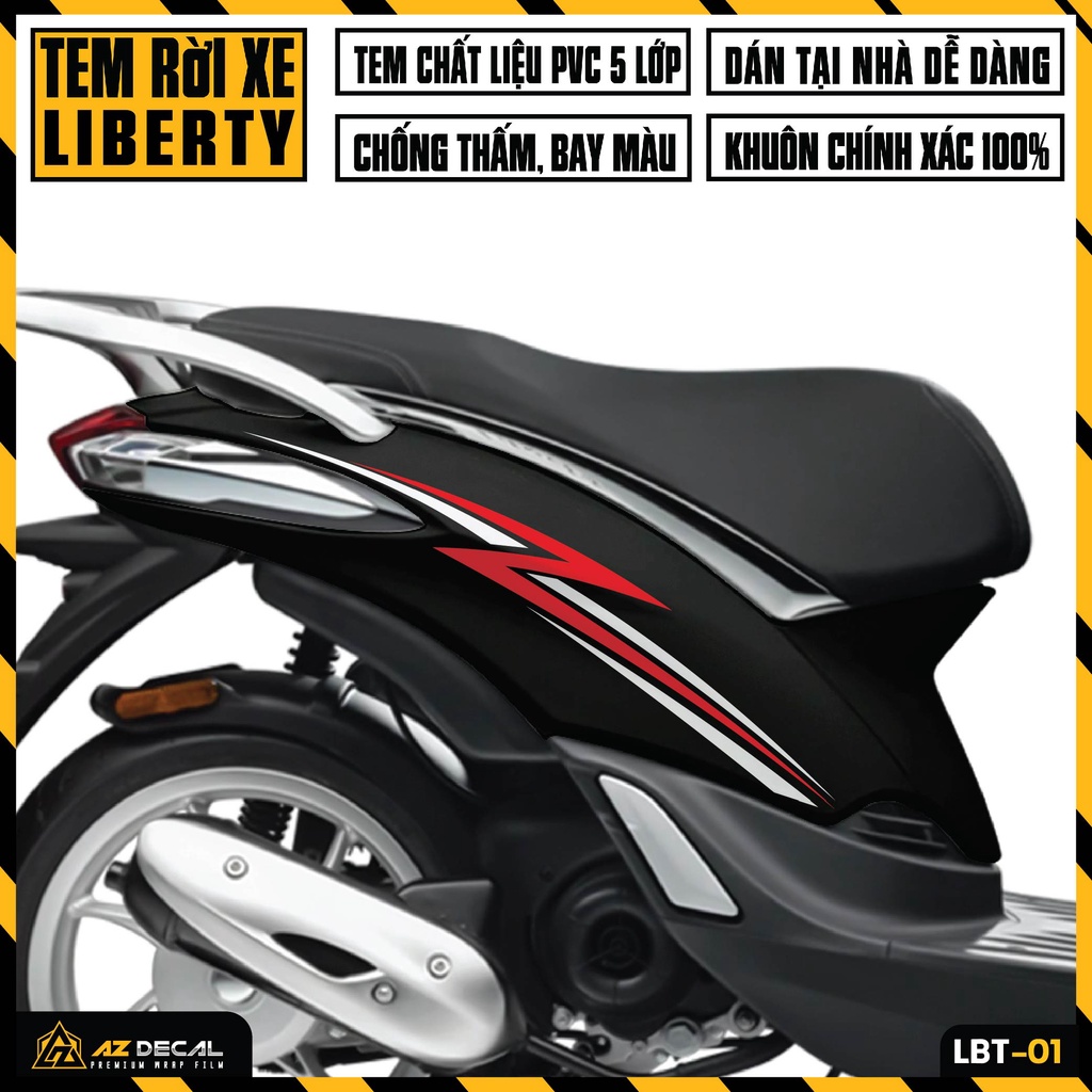 Tem Liberty 125 Thiết Kế Tem Chỉ | LBT-01 | Decal Dán Xe Máy Liberty Đỏ Đen Trắng Xám Chống Nước Bền Màu