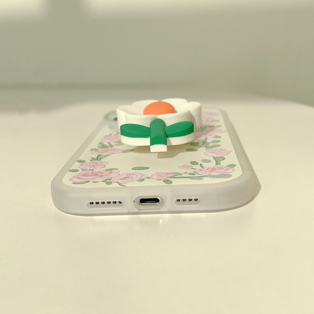 Ốp Điện Thoại TPU Mềm Chống Sốc Chống Dơ In Họa Tiết Hoa Hồng 3D Có Giá Đỡ Cho IPhone 14 13 12 11 Pro Max XS XR 8 7 Plus
