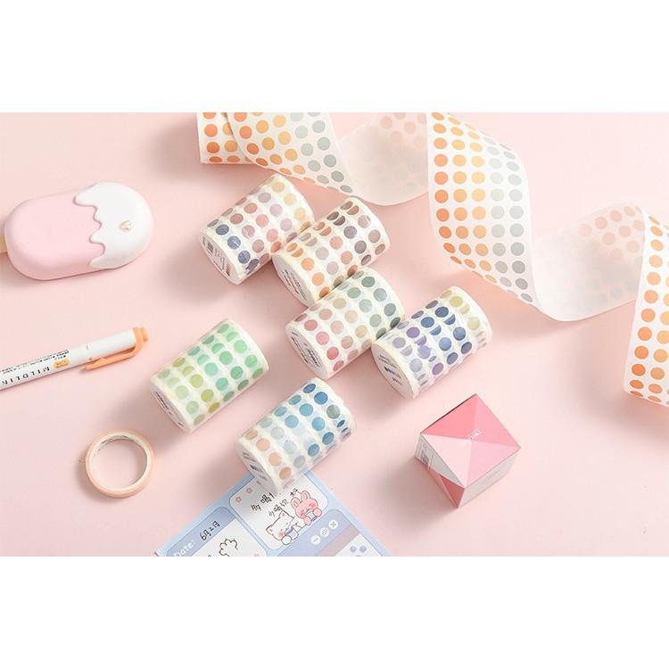 (WT01) Cuộn Washi Tape Nhiều Màu Chấm Tròn