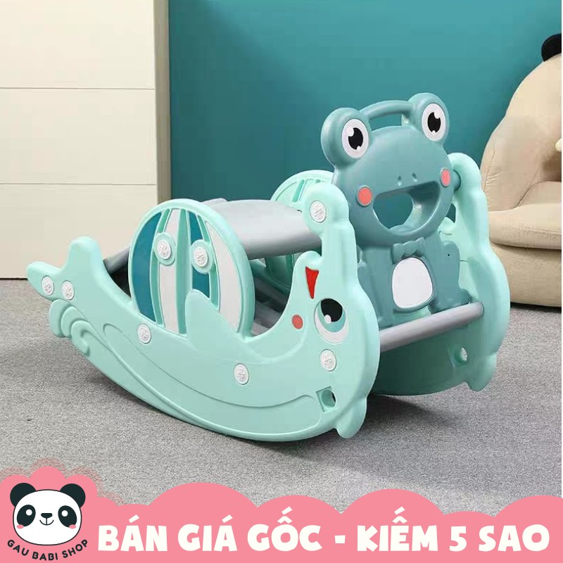 FREE SHIP !!! Đồ chơi cầu trượt 3in1 9Baby Cá Heo MÀU XANH, biến hình bập bênh và cột bóng rổ