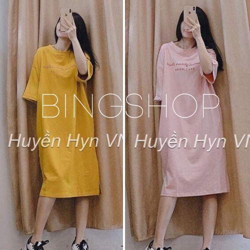 Đầm suông nữ Bingshop form rộng in chữ vài dày đẹp 3 màu freeship