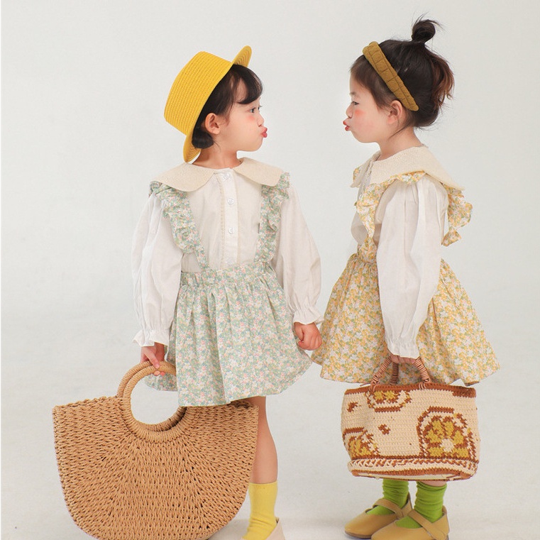 Set Áo Sơ Mi Trắng + Váy Yếm Công Chúa Cho Bé Gái