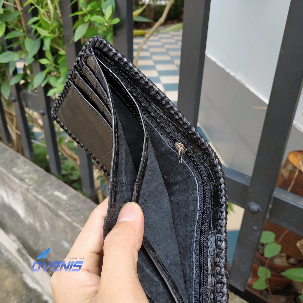 Ví Da Cá Sấu 2 Mặt Đan Viền Thủ Công