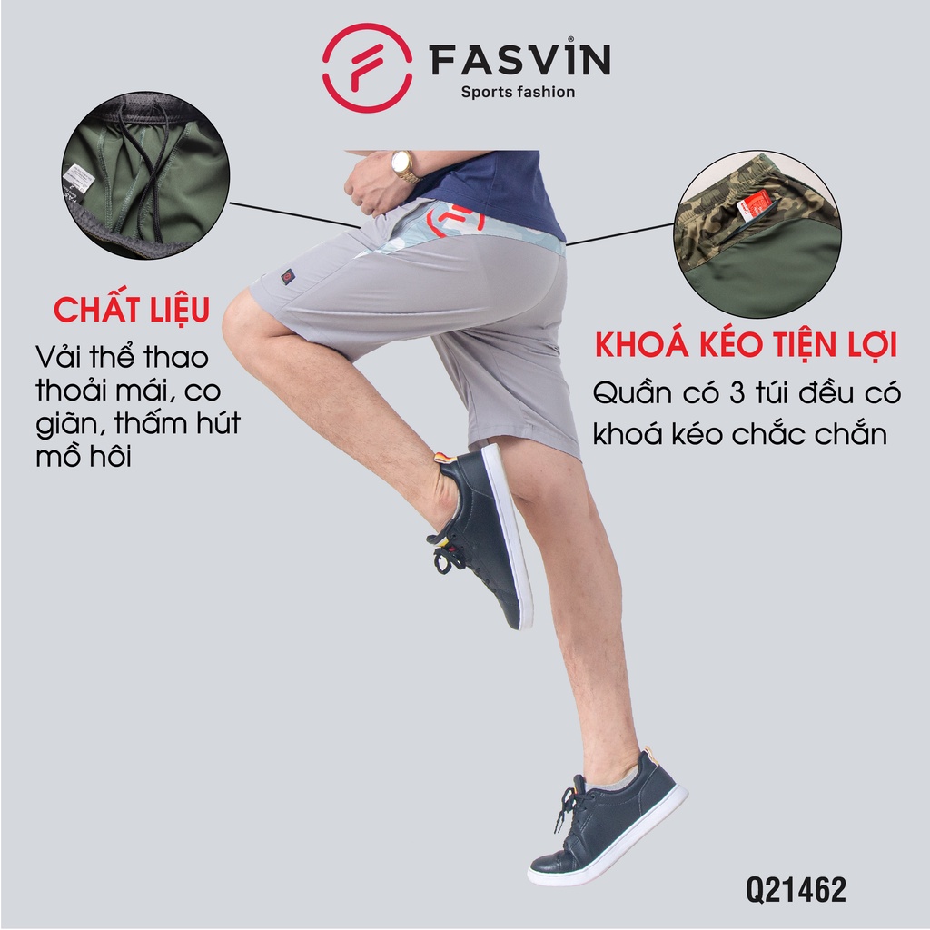 Quần short nam thể thao Fasvin Q21462.HN vải dù gió trơn mát co giãn thích hợp thể thao hay mặc nhà